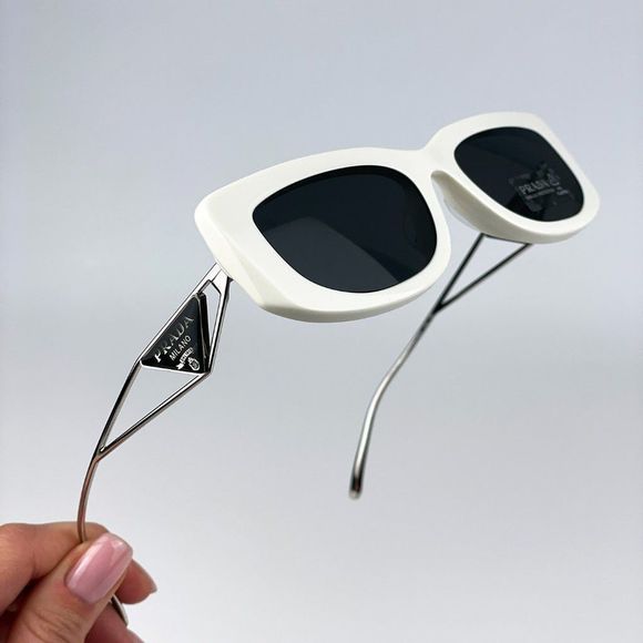 Prada PR14YS 1425S0 Sunglasses Talc Dark Grey Rectangle Women - Picture 7 of 15